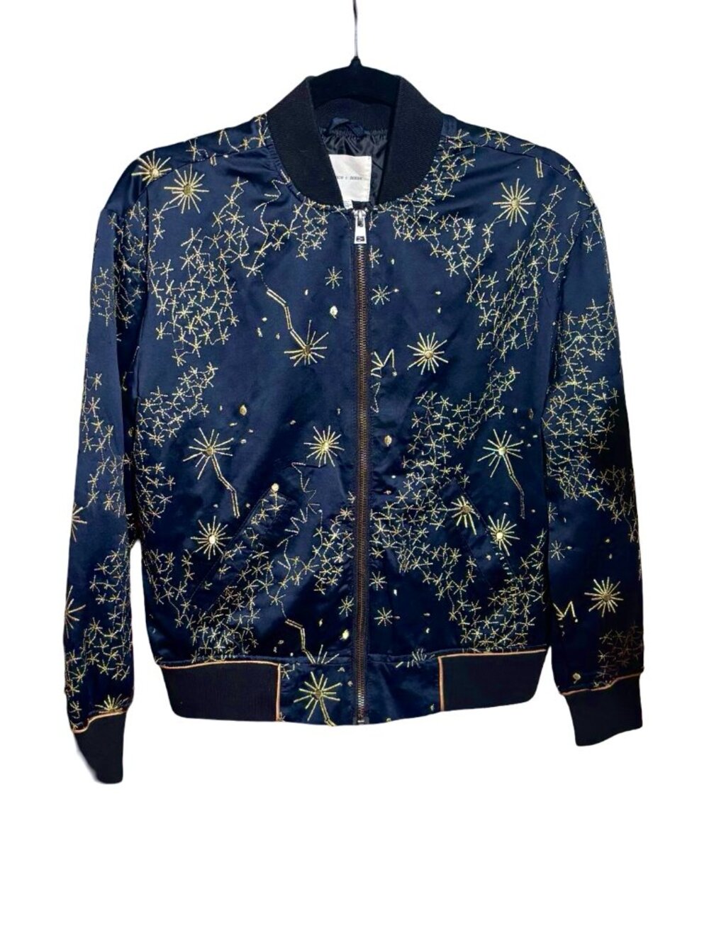 silence + noise Celestial Bomber Jacket, Navy/Gold, Size XS - Picture 3 of 4